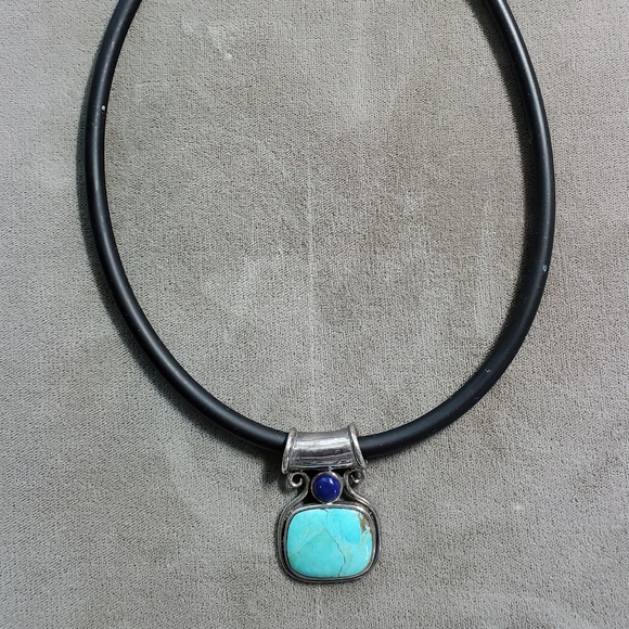 Turquoise Lapiz and Sterling Silver Necklace - Picture 2 of 5
